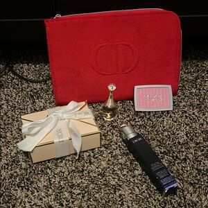 Christian Dior cosmetic bag with cosmetics and bath balls